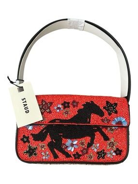 STAUD Red Beaded Year of the Horse Shoulder Bag